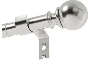 GDEVKHN Curtain Poles for Eyelet Curtains Single Curtain Rod Silver Curtain Pole with Adjustable Brackets and Round Finials for Living Room, Bathroom, Bedroom（23.6-57inch, Silver）