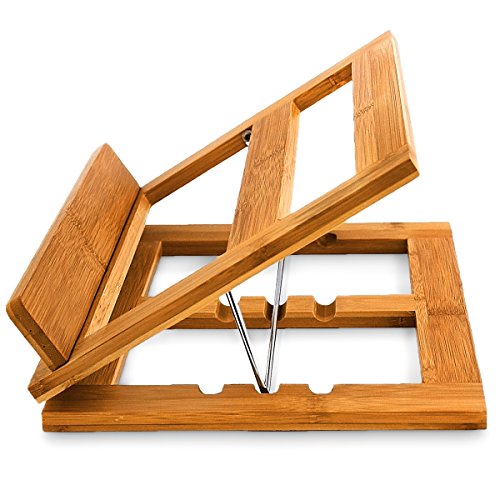 Relaxdays Kochbuchständer Bambus H x B x T: ca. 22 x 33 x 22,5 cm Rezepthalter neigungsverstellbar in 3 Stufen Buchständer für Küche und Büro als Kochbuchhalter und Leseständer Buchstütze Holz, natur - 4