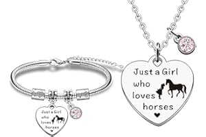 LOCCY Pferd Halskette Pferd Armband Set, Pferd Geschenke für Mädchen, Pferd Anhänger Halskette Schmuck, Silber Mädchen und Pferd Halskette für Mädchen, Horsey Dinge für Mädchen Pferdeliebhaber