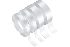 DIUJHUUY 4 Rollos Cinta de Doble Cara Extrafuerte Transparente Reutilizable, Cinta Adhesiva Lavable, Cinta de Doble Cara Adhesiva Transparente Nano Tape para Hogar Oficina - 1cm x 3m/2cm x 3m