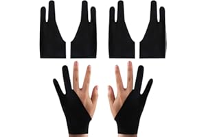 Nifocc - Guanti da disegno grafico a 2 dita, per tablet, monitor, pittura, carta da disegno, adatto per mano destra e sinistra, 17,5 x 7,5 cm, colore: Nero