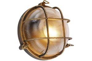 Qazqa - Kinkiet/Plafon okrągły mosiądz IP44 - Noutica - E27 | 1 światło - Aluminium - Odpowiednie dla Oświetlenie zewnętrzne,Garaż/Piwnica