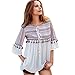 Produktbild Damen Langarm , Frashing Frauen Weinlese Blumen gedruckte Schal Kimono Boho Chiffon lose Spitzenbluse Top Blouse (L, Rot)