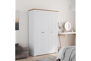 Willood Kleiderschrank 3-Türig Weiß 118×50×171,5 cm Kiefer Panama Serie Kleiderschrank geeignet für Schlafzimmer, Wohnzimmer, Flügeltüren mit Schienen