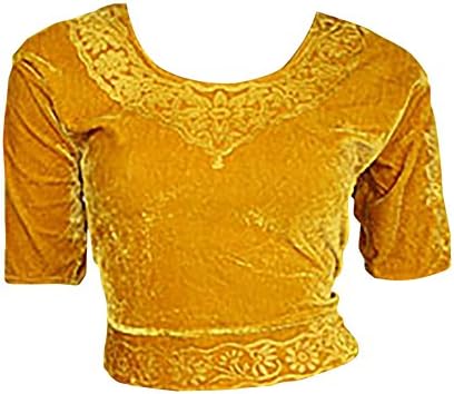 Gold Velvet Top Choli For Bollywood Sari Size L