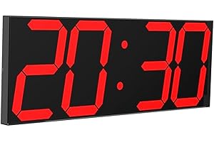 CHKOSDA Reloj LED digital de pared grande con pantalla LED de 18 pulgadas, cuenta atrás con 8 niveles de brillo ajustables, indicador de 12/24 horas, indicador de temperatura y calendario (rojo)