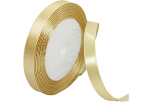 GUIASIPULE 10mm Champagne Gold Satin Ribbon 22M ，Fabric Hair String Ribbon for Craft, Flower Bouquets, Gift Wrapping, Wedding, Bow Making and Valentines Christmas Decoration (Champagne Gold, 1CM)