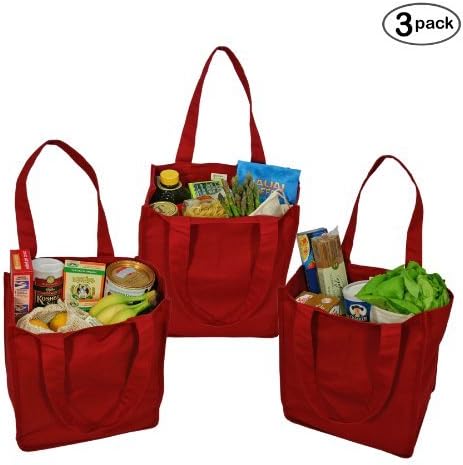 Simple Ecology Organic Cotton Deluxe Reusable Grocery Bag with Bottle Sleeves - Red by Simple Ecology