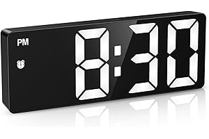 OQIMAX Cyfrowy budzik LED, cyfrowy zegar z dużym wyświetlaczem LED, wskaźnik temperatury, przenośny zegar z funkcją drzemki, 12/24 h, 3 poziomy jasności, funkcja sterowania głosem, do sypialni, biura
