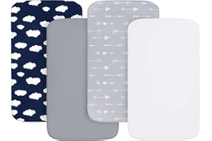 SPRINGSPIRIT Next to Me Crib Sheets 4 Pack,Ultra Soft Sheets Fitted 83x50cm,Compatible with Chicco Next2Me & Tutti Bambini Cozee Crib Mattress,Navy Cloud