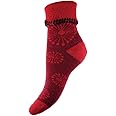 Joya Luxurious Cuff Socks Red With Flower Seed Heads UK 4-7