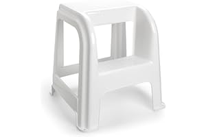 Acan Tradineur - Taburete plástico Blanco con peldaño 45.5 x 44.2 x 42 cm, banqueta, Silla, Escalera de Dos Pasos Ligera, hogar