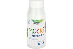 ‎KREUL KREUL 23201 - Mucki leuchtkräftige Fingerfarbe, 750 ml in weiß, auf Wasserbasis, parabenfrei, glutenfrei, laktosefrei und vegan, auswaschbar, vermalbar mit Pinsel, Schwamm, Spachtel und Fingern