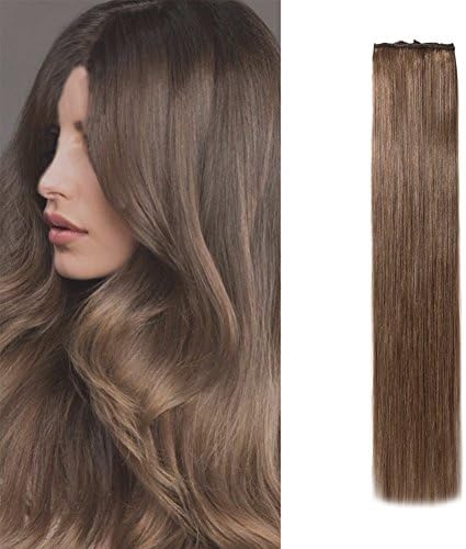 Komfami Remy Hair Extension Clip in Hair Extension Human Hair Real Hair 100 grams (18 inch, #6 Light Brown)