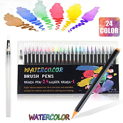 Juego de Pinceles para Acuarela, 24 Colores a Base de Agua, marcadores de Pincel de Dibujo, Suave y Flexible, Punta de Pincel para Colorear, Libros de Colorear para Adultos, Manga, cómic, caligrafía
