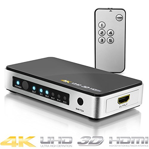 CSL – UHD (4K) HDMI SWITCH inkl. ARC (Audio Return Channel) | 3D Ready / Full HD 1080p / ULTRA HD 2160p / Dolby True HD | ARC und CEC | 5 Port (5 x IN / 1 x OUT) Verteiler / automatischer Umschalter 5 auf 1 | Metallgehäuse | inkl. Fernbedienung und Netzteil - 2