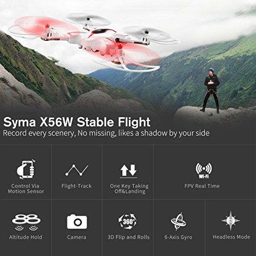 RC Drone With HD FPV Camera Remote Control Airplane DoDoeleph Syma X56W Portable Folding 2.4Ghz 6-Axis Gyro RC Quadcopter RTF Helicopter Altitude Hold UFO With Newest Hover and 3D Flips Function One key Home White