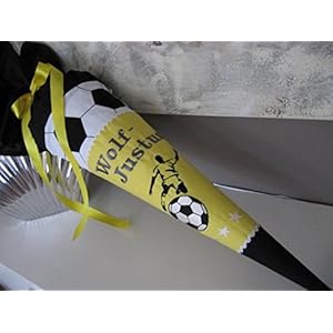 #105 Fussball gelb Schultüte Stoff + Papprohling + als Kissen verwendbar