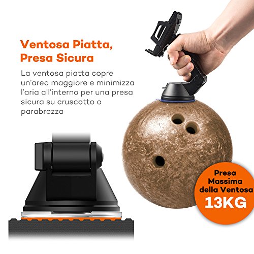 Supporto Auto Smartphone TaoTronics Porta Cellulare Auto con Tasto Posteriore di Rilascio Automatico, Supporto per Auto (Base Retrattile e Regolabile, Perno Regolatore Aggiustabile, Ventosa Larga e Piatta, 3 Modi per Regolare, Compatibile con iPhone, Galaxy e gli Smartphone PiÃ¹ Comuni) per iPhone 7 / 6 / 6s / 5s / 5 , Galaxy Note 8 / S8, HUAWEI, Xiaomi, One Plus ecc