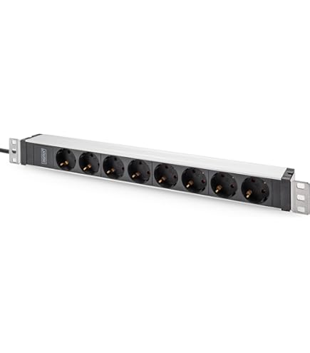 Regleta De Enchufes De Aluminio Para Armario Rack 19" 1U Con 8 Schuko Rojos Interruptor Y Conector C14 Re108