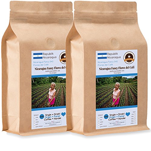 Kaffee Globetrotter - Kaffee Mit Herz - Nicaragua Fancy Flores del Café - 2 x 1000 g Mittel Gemahlen - für Kaffee-Vollautomat, Kaffeemühle - Röstkaffee Fair Gehandelt | Nachfüllpack Sparpack