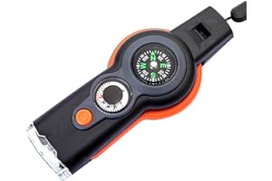 GHZSTE Gwizdek survivalowy 7 w 1, gwizdek/kompas/termometr/światło LED/lustro/szkło powiększające/breloczek, mini narzędzie wielofunkcyjne na kemping Survival Rescue Tool