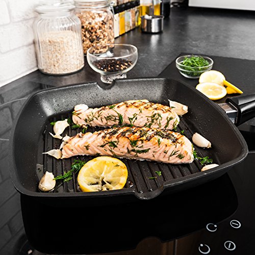 Savisto 28cm Premium Aluminiumguss Antihaftbeschichtete Grill Pfanne für Gas, Induktions & Elektronischen Herd mit abnehmbaren Griff - 2