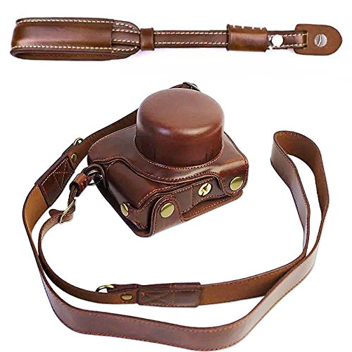 First2savvv XJD-J5-HH10 brun fonc   Qualit   sup  rieure PU cuir   tui housse appareil photo num  rique pour Nikon 1 J5 with 10-30mm LENS   brun fonc   Bandouli  re