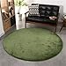 Produktbild CAMAL Teppiche Runde Waschbare Flanell Verdicken Dekorative Teppich Wohnzimmer Schlafzimmer und Bad (Olivgrün, 120 cm)