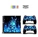 Produktbild Skin for PS4, Chickwin Design Folie Aufkleber Sticker schützende Haut Schale für Sony Playstation 4 Konsole und 2 Dualshock Controller Skins + 10 pc Silikon Thumb Grips + 2pc zufällig Light Bar (Schädel Blau Feuer)