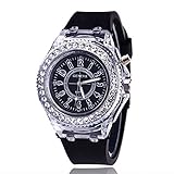 elegantstunning Studenten LED Silikon Diamant Stil Armbanduhr digitale Skala Quarz Uhren Armbanduhr Schwarz