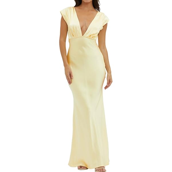 Realtix Maxi-jurk, satijnen strapless jurk voor dames, strakke jurk met lage blote rug, elegante lange jurk voor bruiloftsgasten, Papaver, L