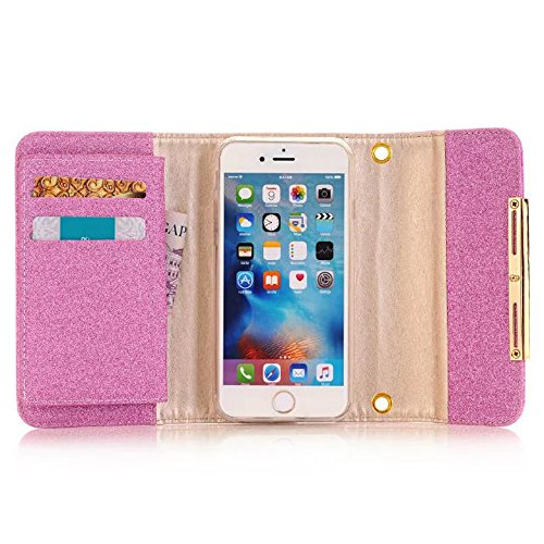 XGUO iPhone 6 Plus 6S Plus Multifunktions Geldbörse Clutch Bling Kristall Schutzhülle Case Cover Mit 7 Kartenfächer Wallet Brieftasche abnehmbaren Magnet Handy Schutzhülle(iPhone 6 Plus/6S Plus,Rose) - 2
