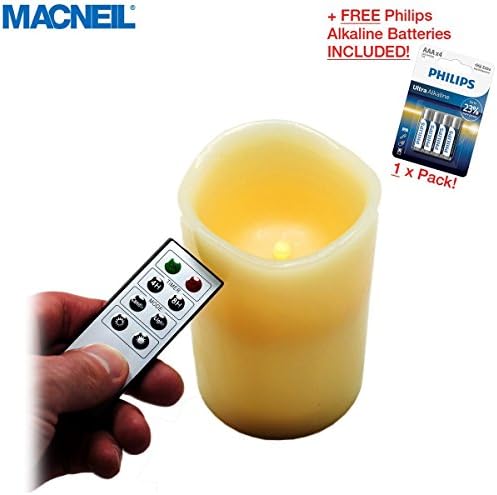 MACNEIL 15cm Remote Control LED Flickering Pillar Candle - Perfect for Creating a Special Ambiance at Home - Soothing, Romantic and Enchanting - Complete with 2 Year Guarantee!