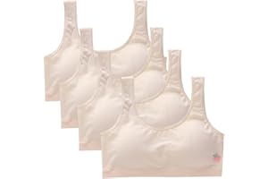 UPOSAO 4 Pieces Girls Seamless Training Bra Cotton Crop Tops with Pads Bras Sports Bras Puberty Children Soft Breathable Underwear Teenage Kids Crop Vest Tops Size 8-16 Years