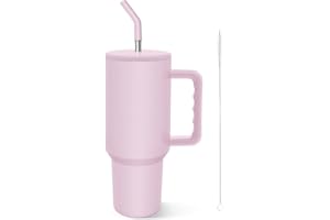 COZOME 40Oz Gobelet Isotherme avec Paille et Poignée, 304 Acier Inoxydable Bouteilles Isothermes, Anti-déversement Mug Isotherme for Voiture, Bureau, Camping, Yoga, Extérieur, Violet Clair