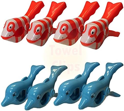 WIWO 4 Pairs of Sunlounger Towel Clips - 2x Dolphin & 2x Fish - Sunbed Holiday Cruise Beach Towel Clips