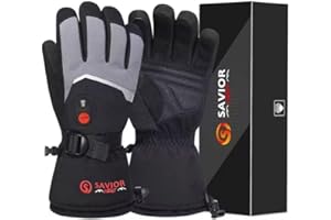 SAVIOR HEAT Gants Chauffants Mitaines Homme Femme, Gants de Ski Neige à Batterie Électrique Rechargeable, Gants Chauds pour Hiver Moto Snowboard Randonnée Cyclisme Randonnée Course à Pied