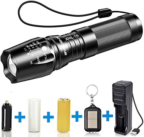 BYBLIGHT LED Torch, Super Bright Rechargeable Torch 800 Lumens, Adjustable Focus CREE Tactical Flashlight, 5 Modes, 26650 Battery, Waterproof Powerful Torch for Camping, Dog Walking, Outdoor Activitie