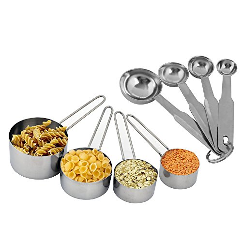 Kosma Set aus 8Pc Messset Edelstahl | Kochen Backen Messen Löffel Kits | (4Pc Measuring Cup Set mit kostenlosem 4Pc Messlöffel Set)