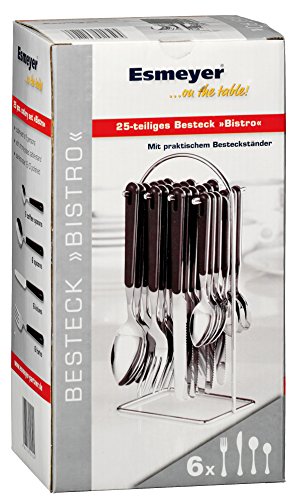 Esmeyer 199-285 24-tlg. Besteck BISTRO, Farbe: schwarz aus Edelstahl 18/0, poliert, inkl. verchromtem Besteckständer, - 6