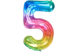 Ponmoo Foil Globo Número 5 Neón Arcoíris 40" (101cm), Inflable Helio o aire, Gigante Numeros 0-9, 10-19, 20-29, 30-100, Grande Globos Decoración para La Boda Aniversario y Cumpleaños Fiestas