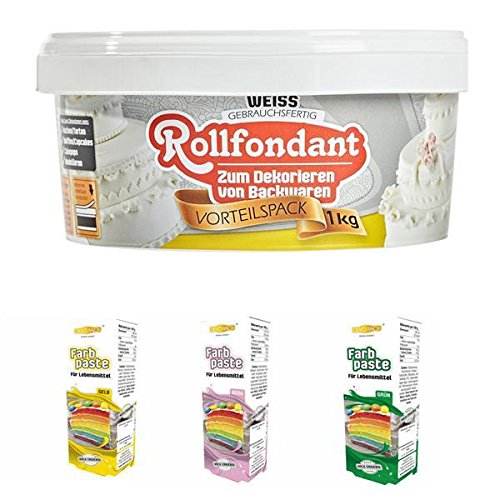Preisvergleich Produktbild Dekoback Rollfondant 1kg+3er Set Lebensmittelpaste gelb, rose, grün