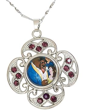 Schönheit und die Biest Glas Cabochon Anhänger Halskette mit Kristallen