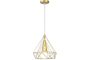 iDEGU Suspension Luminaire Rétro 25CM Lustre Plafonnier Vintage Industriel Lampe Abat-jour Design Cage à Diamant Éclairage de Plafond en Métal pour Salon Chambre Cuisine (Doré, 1 pack)