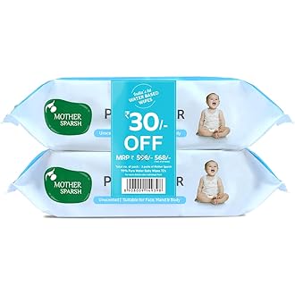 Mother Sparsh 99% Pure Water (Unscented) Baby Wipes with Lid I Natural Plant made cloth - Super thick Wet Wipes I 72 pcs/pack - Pack of 2 (Super Saver