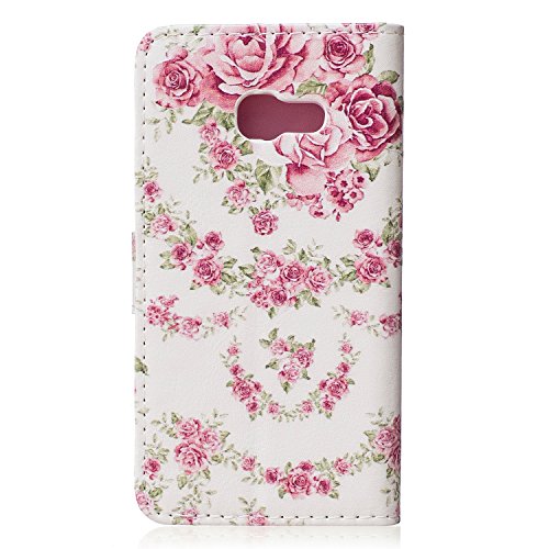 Galaxy A5 2017 Hülle,Samsung Galaxy A5 2017 Handycover,JAWSEU Schön Rose Blumen Muster Pu Leder Wallet Brieftasche Cover Magnetverschluss Book Style Handyhülle Schutzhülle Ledertasche Case Cover Etui mit[Ständerfunktion] und [Kartenfächer] für Samsung Galaxy A5 2017+1xSchwarz Glitzer Bling Eingabestift-Rose Blumen - 3