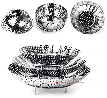 LIN Multi-function Foldable Stainless Steel Food Steamer Rack Stand Fruit Basket Vegetable Tray 3 Pack a Set Include all Size