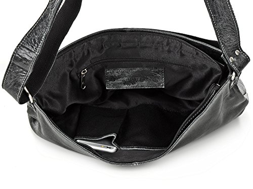 Umh  ngetasche aus Leder  Schwarz - Schultertasche  passend f  r 14  Notebooks und DIN A4 - Unisex Aktentasche 36 x 30 x 8 cm - ger  umige  robuste Le