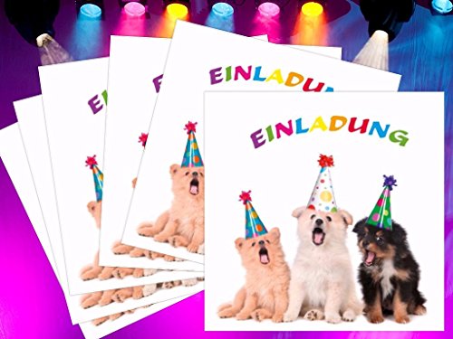„DIE PARTY-HUNDE“: Set mit 6 lustigen Einladungskarten für den Kindergeburtstag mit 6 Umschlägen von EDITION COLIBRI © – umweltfreundlich, da klimaneutral gedruckt - 2